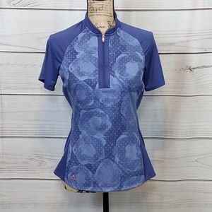 ADIDAS GOLF Blue Floral Half Zip Top Sz S...